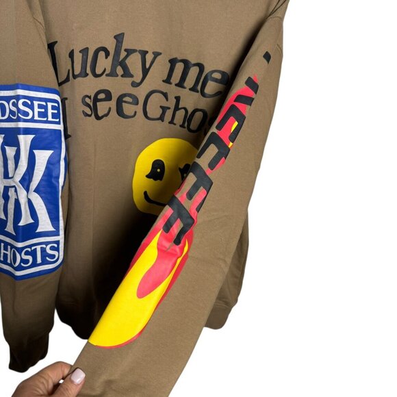 Nagri  Lucky Me I See Ghosts Sweatshirt Brown Camp Flog Gnaw Graphic Mens XL - Picture 3 of 9